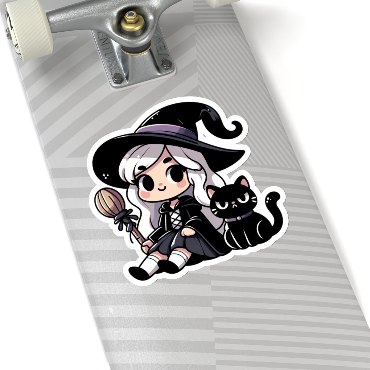 Cute Cartoon Witch and Black Cat Sticker Chibi-style Vinyl Decal for ...