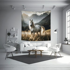 White Horse Tapestry | Equestrian Tapestry | Horse Wall Tapestry | Equestrian Wall Tapestry | Horse Wall Decor | Horse Art | Horse Gift