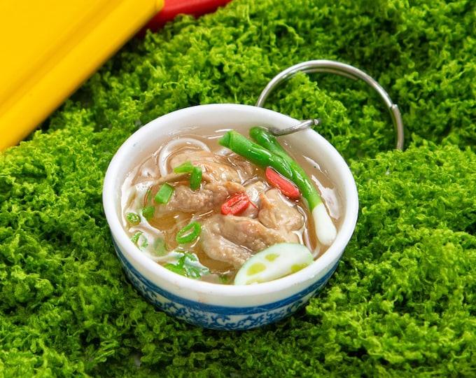 Miniature Pho Bo Keychain: Handmade Polymer Clay Vietnamese Food | Vietnamese beef noodle soup