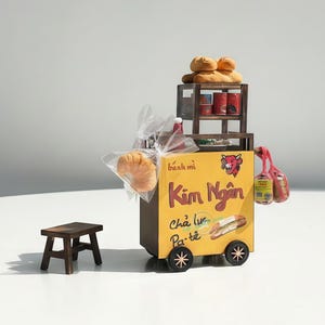 Vintage Banh Mi Cart Miniature Set, Vietnam Souvenir Puppenhaus Dekoration | HR04