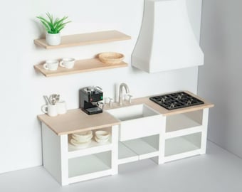 Modernes Miniatur-Küchenset | Puppenhaus Küche | 1:12 Maßstab