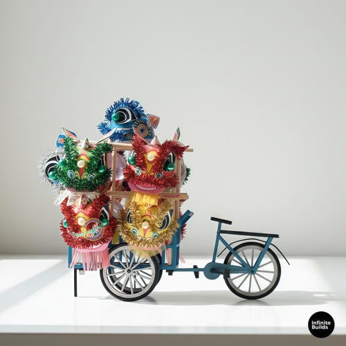 Miniature Lion Dance Street Cart | 1:12 Scale | DIY Kit | Vietnamese Miniature | Miniatures for Dollhouse | Dollhouse Kit | HR11