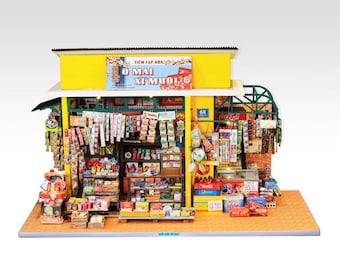 Vietnamese Grocery Store DIY Kit | Wooden Miniature House | DIY Dollhouse Kit | Vietnam Street Scene | Handmade Gift for Collectors