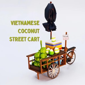 Coconut Street Cart DIY Kit | Xe Dừa | 3D Wooden Puzzle | Travel Souvenir | Vietnam Collectible Set | Made in Vietnam