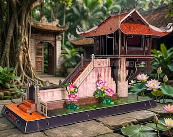 One Pillar Pagoda Miniature Kit | Paper Model Vietnamese Temple Diorama | DIY Craft Kit | Desk Decor | Cultural Gift | Collectible Miniature