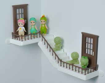 Sonny Angel & Smiski Floating Stair Shelf | Wall Mounted Figure Display | Mini Hallway Shelf | Cute Room Decor | Collector Gift