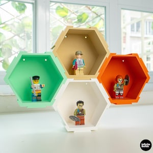 Lego Figur Wabenregal | Modulares sechseckiges Ausstellungsregal | Spielzeug Figur Aufbewahrung | Schreibtisch Dekoration für Mini Sammlerstücke | Geschenk für Sammler