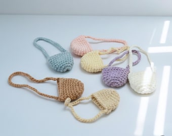 Set of 2 Mini Crochet Bags for Collectible Figures | Handmade Doll Accessories | Tiny Yarn Bags for Display Decor