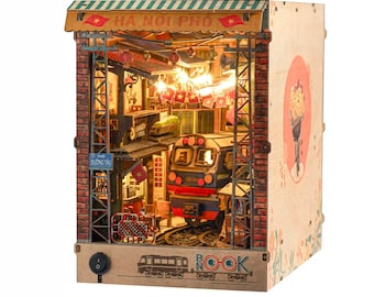 Hanoi Train Street DIY Book Nook Kit | Vietnamese Street Scene Miniature with LED Lights | 3D Wooden Puzzle Diorama | Handmade Vietnam Gift