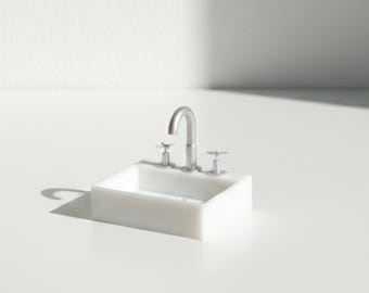 Miniature 1:12 Small Simple Sink with Faucet | Mini Kitchen Sink | Personalized Faucet Colors | Bathroom Sink | Dollhouse Sink