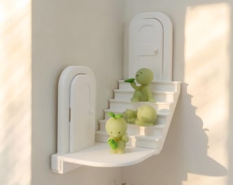 Mini Staircase Wall Shelf | Fits 1:12 Scale | PLA plastic | Smiski’s Furniture Style | Dollhouse Wall Decor | Cute Mini Display Shelf