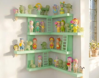 SMISKI & Sonny Angel Corner Wall Shelf | 4-Tier Floating Display Shelf | 3D Printed Art Toy Organizer | Compatible with 3M Command Strips