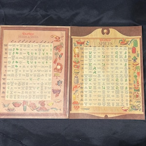 Vintage Durkee Spices/ Herbs & Seeds Kitchen Charts - Set of 2 Retro Kitchen Art