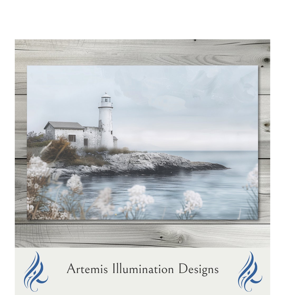 Lighthouse Coastal Scene Wall Art, Nautical Decor, Beach House Art