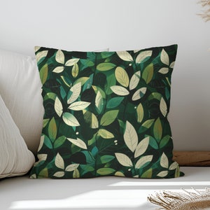 Bold Leaf Pattern Pillow Cover, Green and White Home Decor Accent, Nature Inspired Cushion, Modern Living Room Accessory