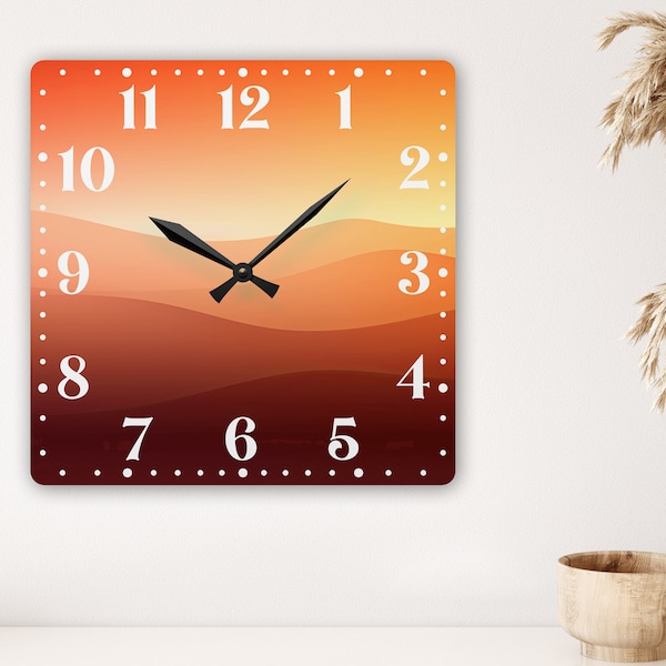 Sunset Mountain Silhouette Wall Clock, Artistic Large Wall Clock, Unique Office Decor