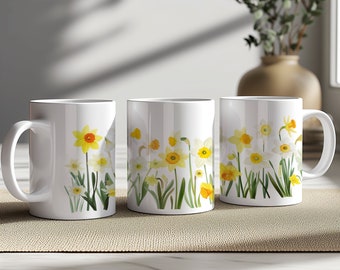 Spring Daffodil Mug, Floral Coffee Cup, Blooming Narcissus Tea Mug, Gift for Gardeners, Botanical Drinkware, Nature Inspired Home Decor