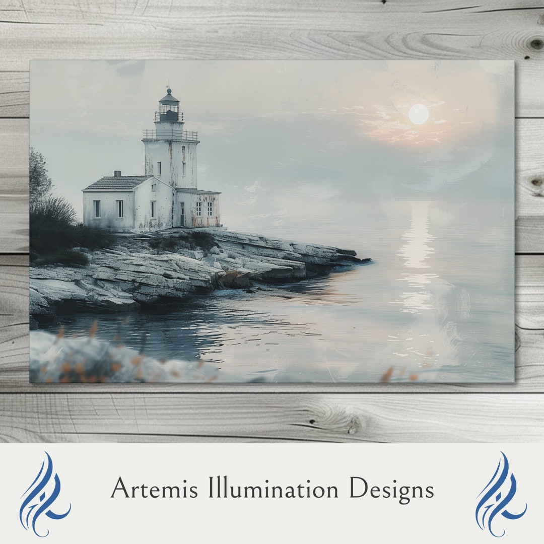 Lighthouse Coastal Sunset Wall Art, Tranquil Seascape Canvas Print ...