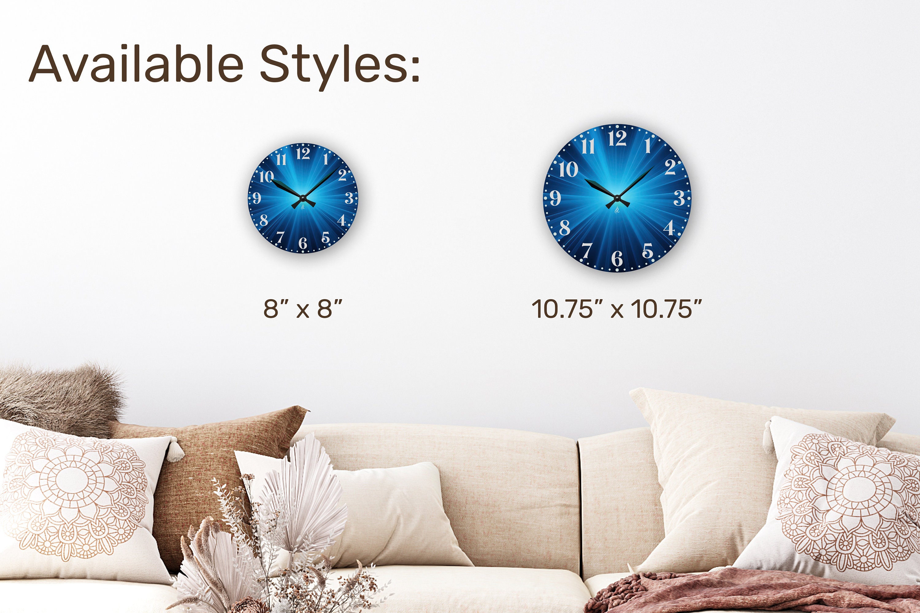 Starburst Wall Clock, Abstract Blue Light Rays, Decorative Silent Clock ...