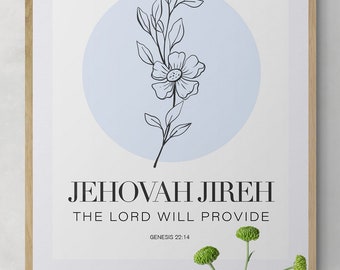 Jehovah-JIREH Wall Art, Hebrew and English, Modern Minimalist Christian Art Print, Abstract, Bible, Scripture, Instant Digital Download