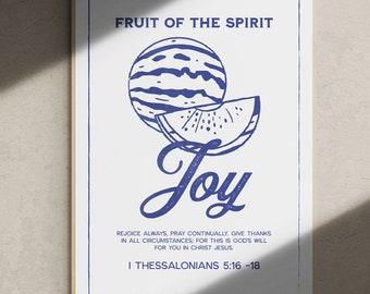 Fruit of Spirit Thessalonians 15:16 - 18, Printable Wall Art of 7 Sizes, Modern Christian Wall Decor, Bible Verse Print, Digital Download