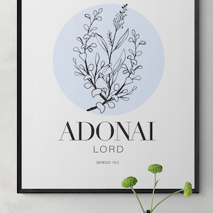 Name of God Wall Art, Adonai Meaning, Hebrew Name of God Poster Modern Home Décor Digital Download