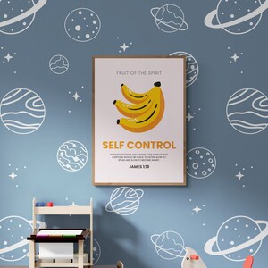 Fruit of the Spirit Print | Self Control |Scripture Wall Art Digital Download | Christian Home Decor | Vintage Scripture Print | Bible Verse
