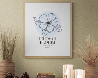 Printable Wall Art, Hebrew Name of God in the Bible, Jehovah ELOHIM, Jewish, Torah, Bible, Jewish Wall Art, Minimalist Abstract Wall Art