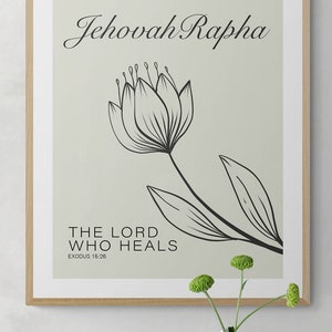Rapha afdrukbare muurkunst, namen van God, christelijke muurkunst, bijbelvers afdrukbare muurkunst Jehovah Rapha. Christelijk. Downloaden. Minimalistisch