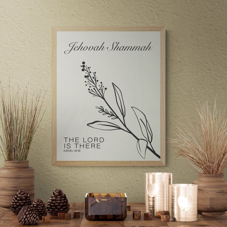 Jehovah Shammah Printable, Hebrew Names of God, the Lord is There, Christian Scripture Wall Art ...