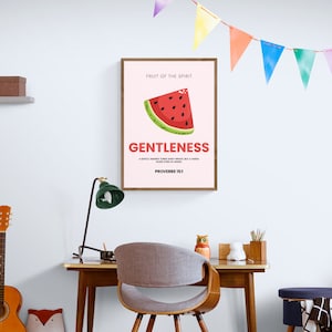 Fruit of the Spirit Print | Gentleness |  Scripture Wall Art Digital Download | Christian Home Decor | Vintage Scripture Print | Bible Verse