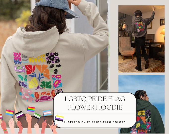 Featured listing image: LGBTQ Pride Flag Flower Hoodie | Pride Hoodie | LGBT Hoodie | Subtle Pride | Discreet Pride