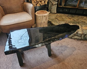 Rustic Burnt Wood Epoxy Resin Coffee Table - Modern River Design Living Room Furniture