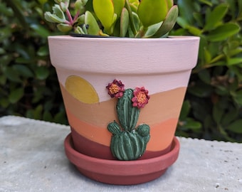 Hand-Decorated Ceramic Succulent Planter Pot: Cactus Decor, 5" Indoor Planter