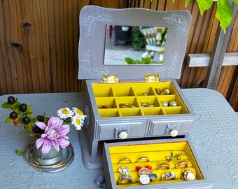 Hand Decorated Jewelry Chest: Apothecary Cabinet, Rustic Cottage Decor