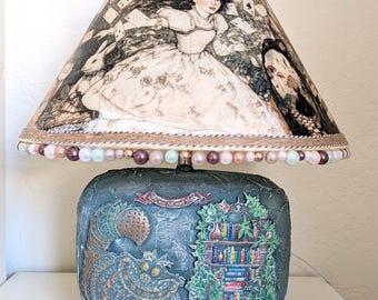 Alice in Wonderland Hand-Painted Table Lamp, Whimsical Bunny Decor, Fairy Tale Lighting