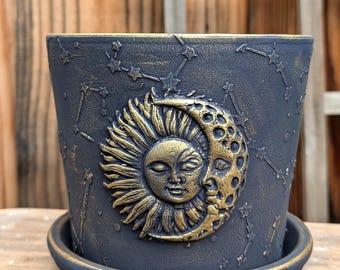 Hand-Decorated Ceramic Succulent Planter: Astrology Gift, 6" Indoor Pot