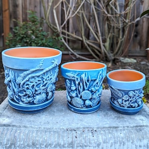 Handmade Nautical Flower Pot Set: Marine Decor Planters