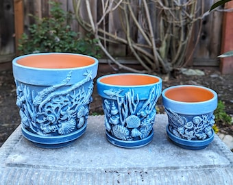 Handmade Nautical Flower Pot Set: Marine Decor Planters