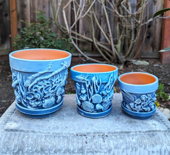 Handmade Nautical Flower Pot Set: Marine Decor Planters