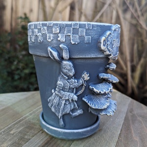 Alice in Wonderland Planter: Handmade Clay Flower Pot, Garden Decor