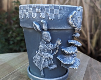 Alice in Wonderland Planter: Handmade Clay Flower Pot, Garden Decor