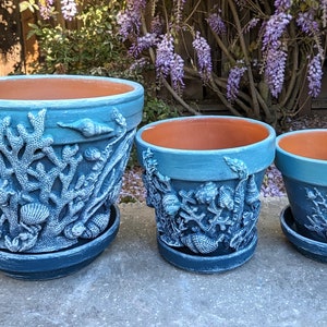Handmade Nautical Flower Pot Set: Marine Decor Planters