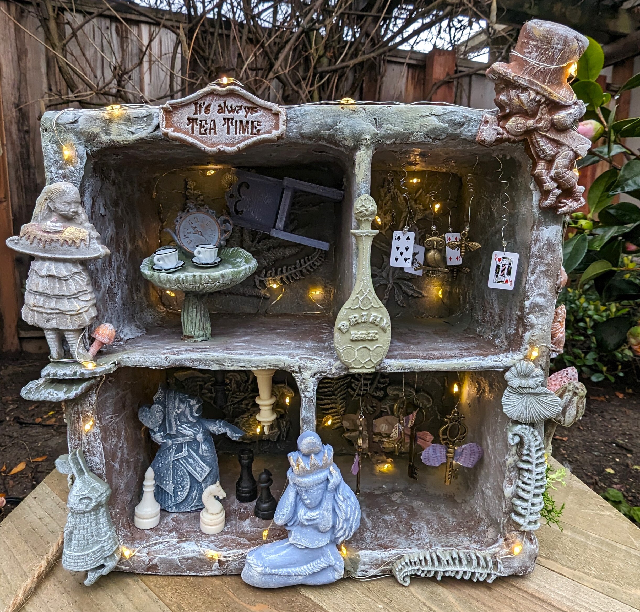 Alice in Wonderland Shelf: Handmade Miniature Mushroom Lighted