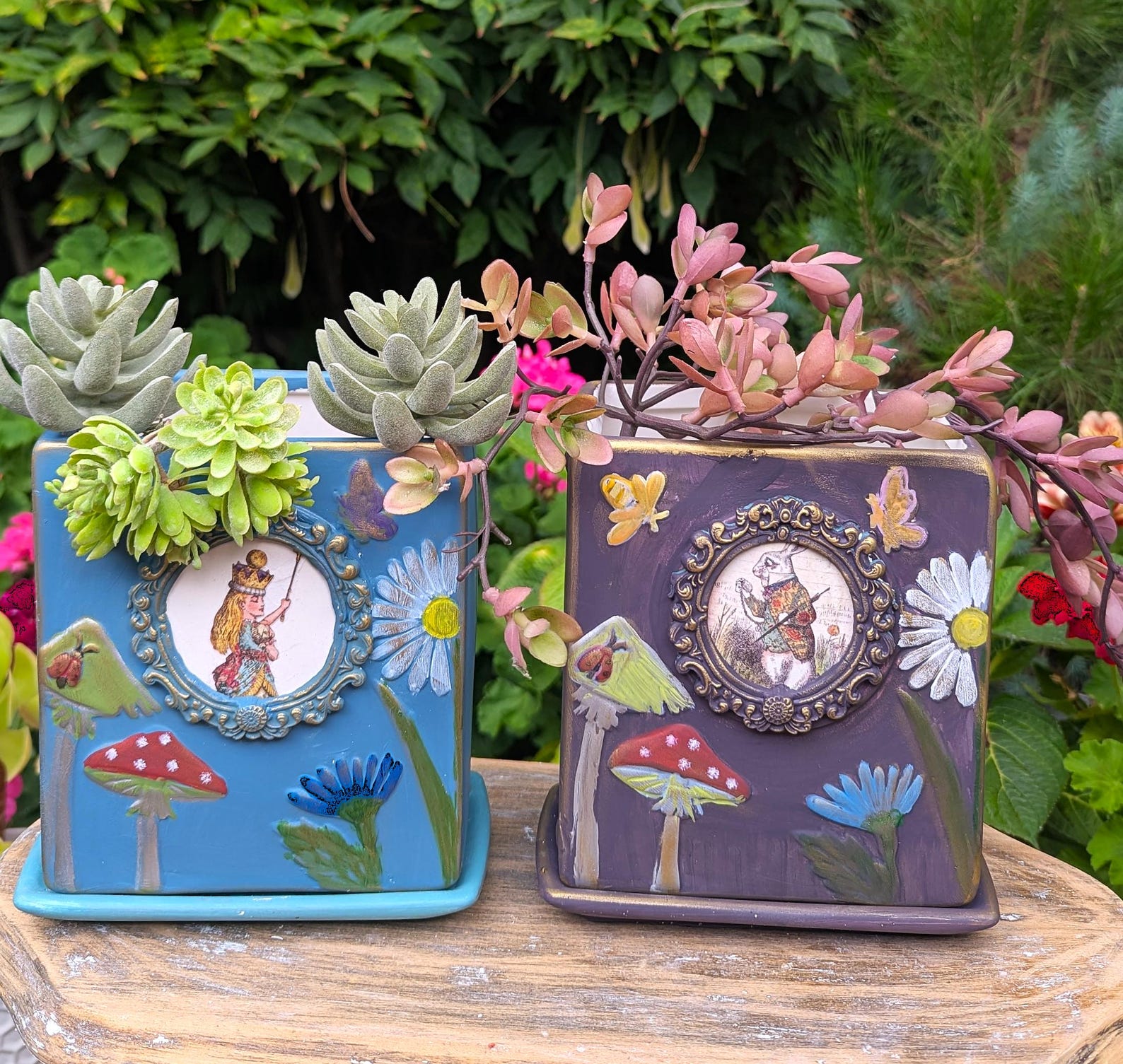 Alice in Wonderland Planter: Handmade Clay Plant Pot, Garden Decor