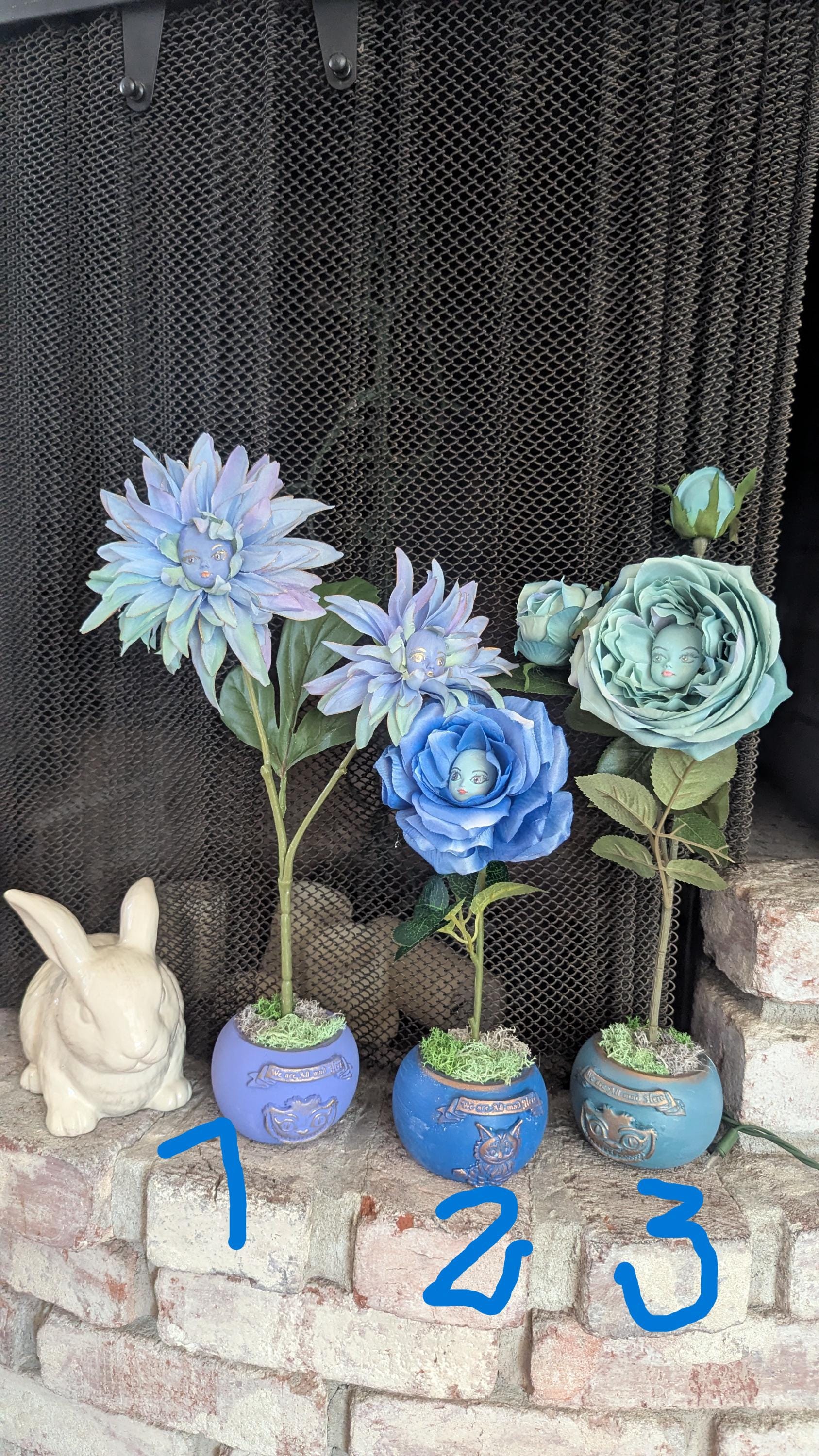 Alice in Wonderland Talking Flowers: Hand-painted Clay Faces in