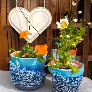 Handmade Nautical Flower Pot Set: Marine Decor, Garden Gift