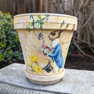 Alice in Wonderland Planter: Handmade Clay Plant Pot, Garden Decor (8") Rabbit