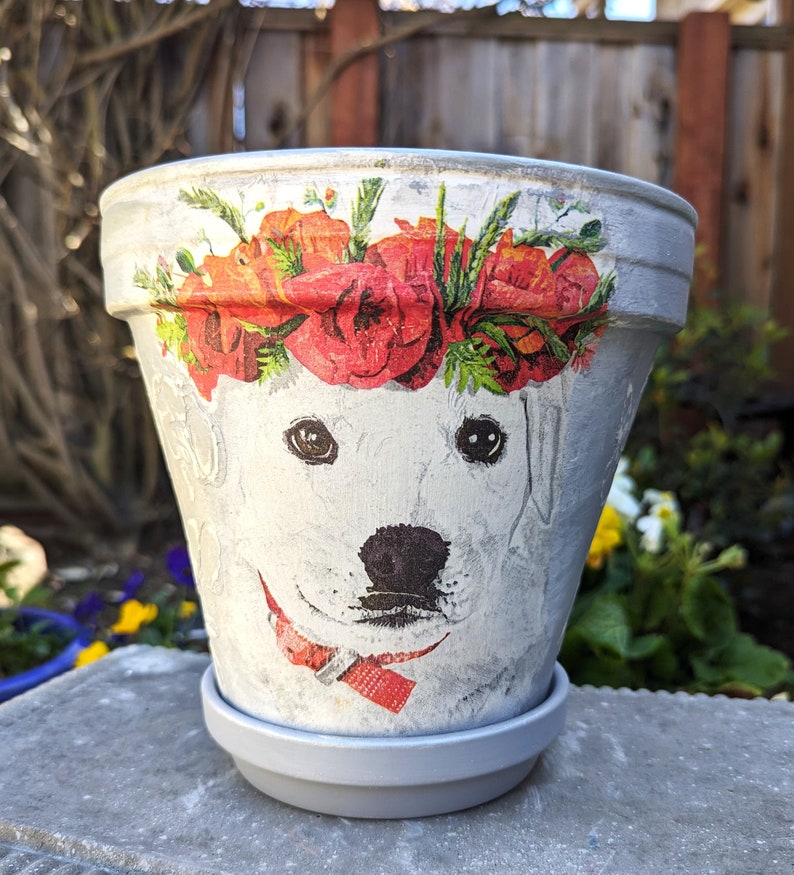 Alice in Wonderland Planter: Handmade Clay Plant Pot, Garden Decor (8") Dog