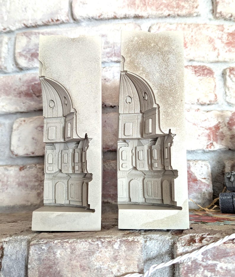 Building Bookends Concrete Bookends – Architectural Dome Design, Heavy Book Stoppers ...